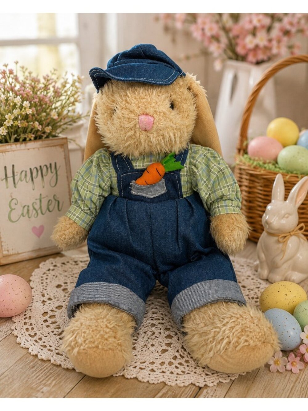 Dan Dee Collector's Choice Brown Bunny Rabbit Stuffed Animal Plush Toy Overalls